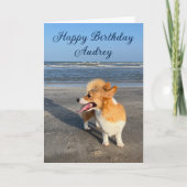 Beautiful Beach Corgi Custom Happy Birthday Karte (Vorderseite)