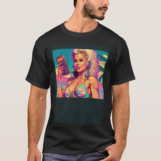 Beautiful Beach Girl In Retro Style T-Shirt (Vorderseite)