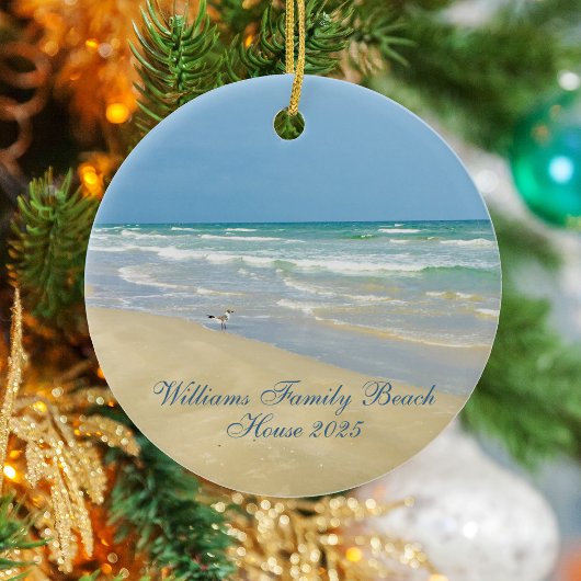 Beautiful Beach House Custom Family Name Year Keramik Ornament