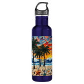 Beautiful Beach Scene with Palm Trees Edelstahlflasche (Vorderseite)