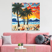 Beautiful Beach Scene with Palm Trees Leinwanddruck (Insitu (Wohnzimmer))