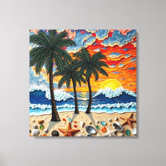 Beautiful Beach Scene with Palm Trees Leinwanddruck (Vorderseite)
