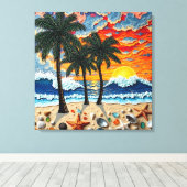 Beautiful Beach Scene with Palm Trees Leinwanddruck (Insitu (Holzboden))