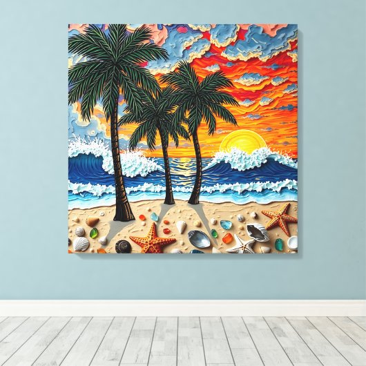 Beautiful Beach Scene with Palm Trees Leinwanddruck (Insitu (Holzboden))