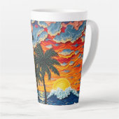 Beautiful Beach Scene with Palm Trees Milchtasse (Rechte Ecke)