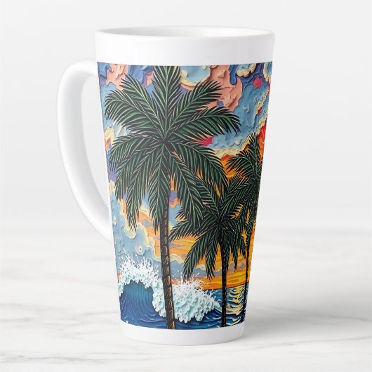 Beautiful Beach Scene with Palm Trees Milchtasse (Linke Ecke)