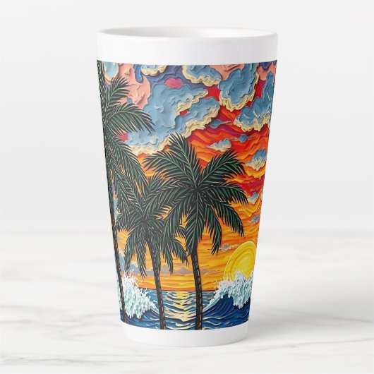 Beautiful Beach Scene with Palm Trees Milchtasse (Vorderseite)