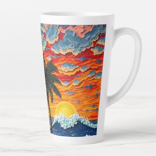 Beautiful Beach Scene with Palm Trees Milchtasse (Rechts)