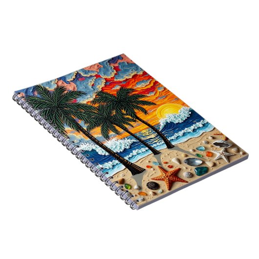 Beautiful Beach Scene with Palm Trees Notizblock (Rechte Seite)