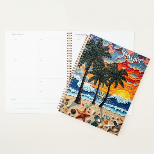 Beautiful Beach Scene with Palm Trees Personalized Planer (Anzeige)