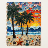 Beautiful Beach Scene with Palm Trees Personalized Planer (Vorderseite)