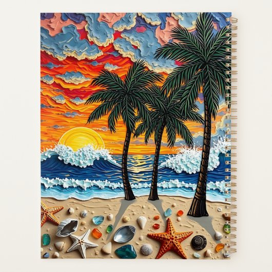 Beautiful Beach Scene with Palm Trees Personalized Planer (Rückseite)