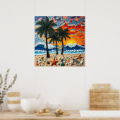 Beautiful Beach Scene with Palm Trees Poster (Küche)