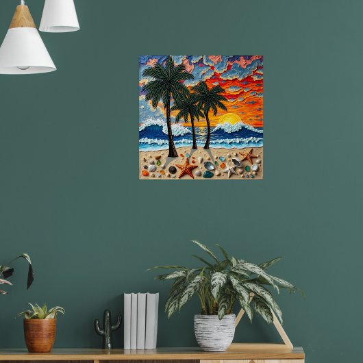 Beautiful Beach Scene with Palm Trees Poster (Wohnzimmer 1)