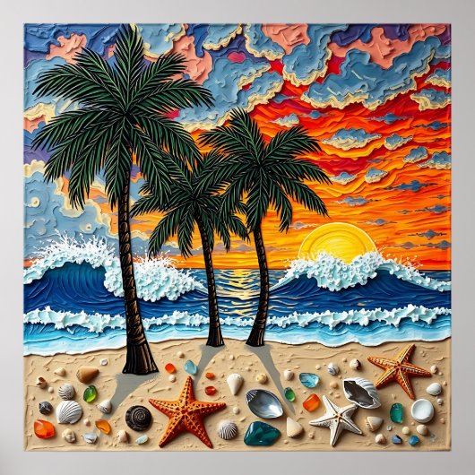 Beautiful Beach Scene with Palm Trees Poster (Vorne)