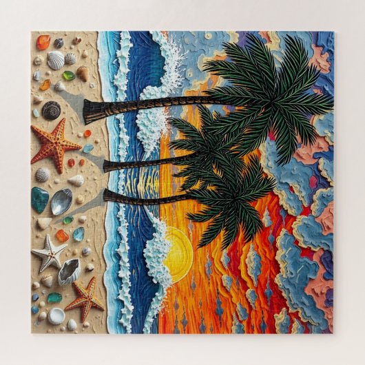 Beautiful Beach Scene with Palm Trees Puzzle (Horizontal)