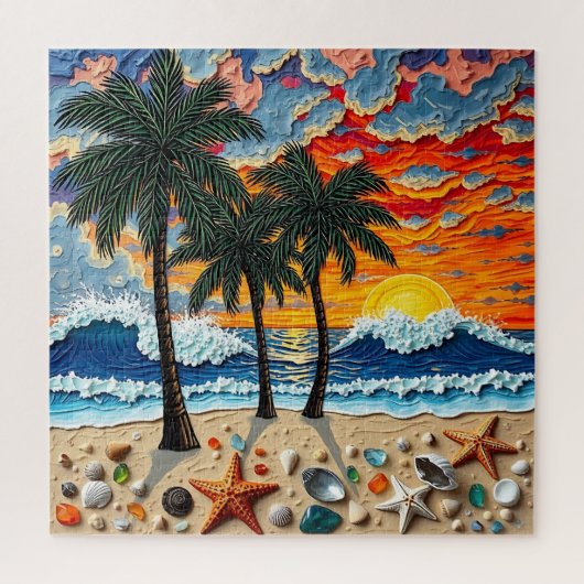 Beautiful Beach Scene with Palm Trees Puzzle (Vertikal)