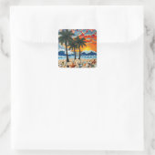 Beautiful Beach Scene with Palm Trees Quadratischer Aufkleber (Tasche)