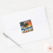 Beautiful Beach Scene with Palm Trees Quadratischer Aufkleber (Umschlag)