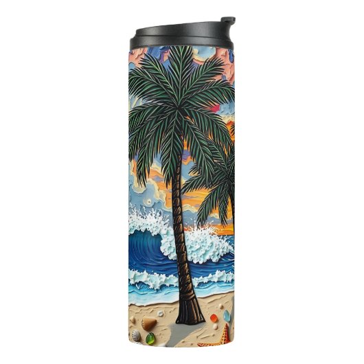 Beautiful Beach Scene with Palm Trees   Thermosbecher (Nach links gedreht)