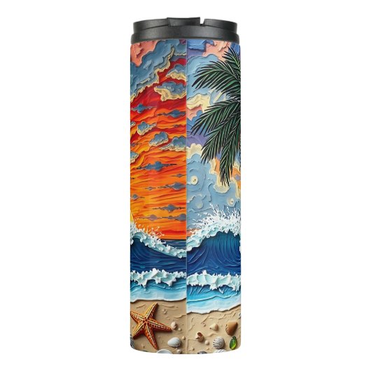 Beautiful Beach Scene with Palm Trees Thermosbecher (Rückseite)
