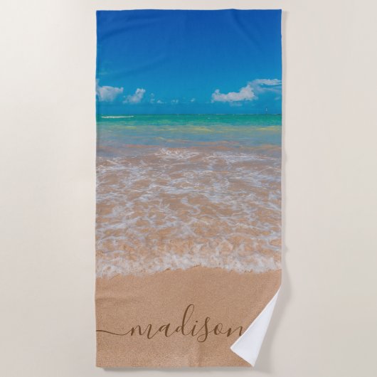 Beautiful Beach Sea Personalisiert Name Strandtuch (Vorderseite)