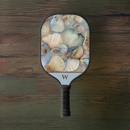 Beautiful Beachy Watercolor Muscheln Monogram Pickleball Schläger