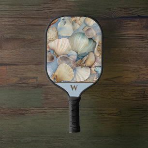 Beautiful Beachy Watercolor Muscheln Monogram Pickleball Schläger