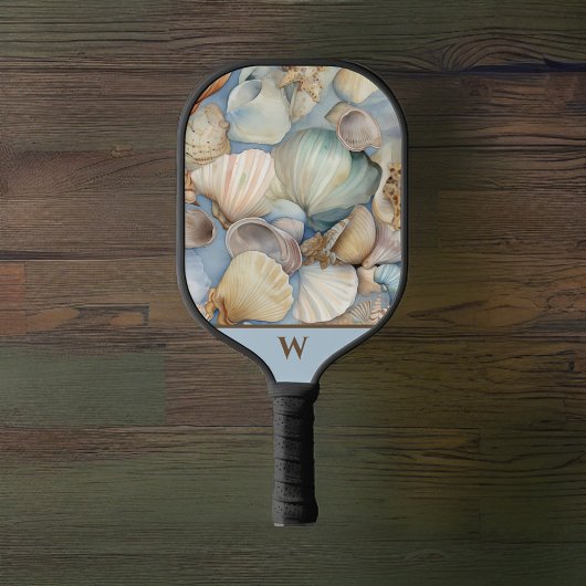 Beautiful Beachy Watercolor Muscheln Monogram Pickleball Schläger