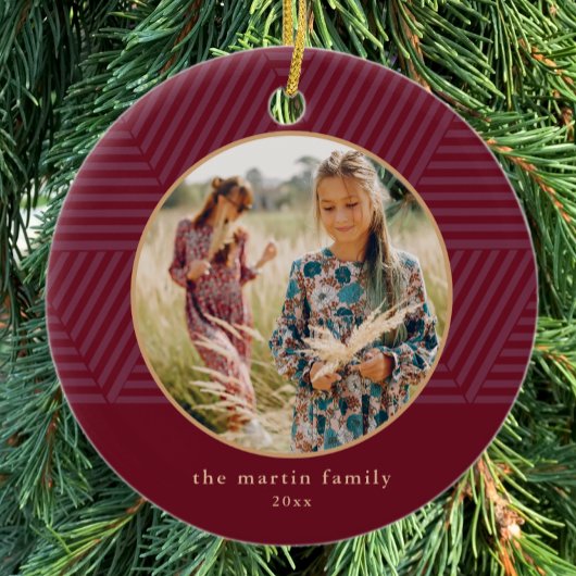 Beautiful Berry Geometric Pattern Foto Weihnachten Keramik Ornament