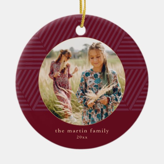 Beautiful Berry Geometric Pattern Foto Weihnachten Keramik Ornament (Vorne)