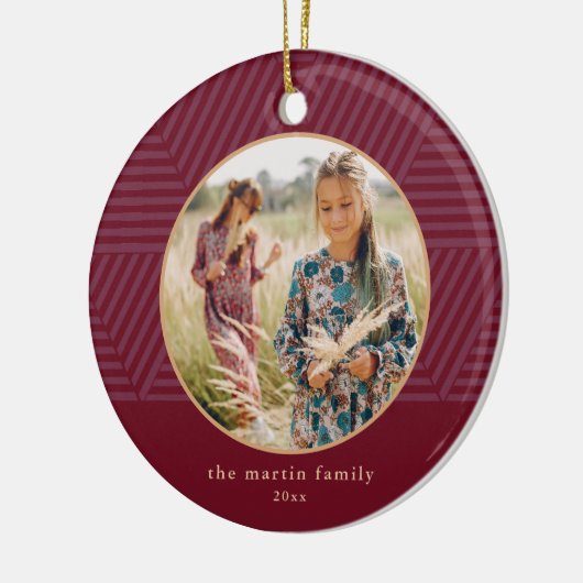 Beautiful Berry Geometric Pattern Foto Weihnachten Keramik Ornament (Links)