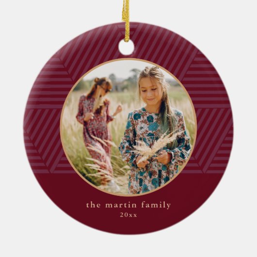 Beautiful Berry Geometric Pattern Foto Weihnachten Keramik Ornament (Hinten)