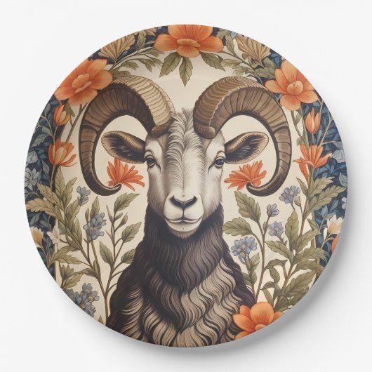 Beautiful Big Horn Sheep William Morris Inspired Pappteller (Vorderseite)