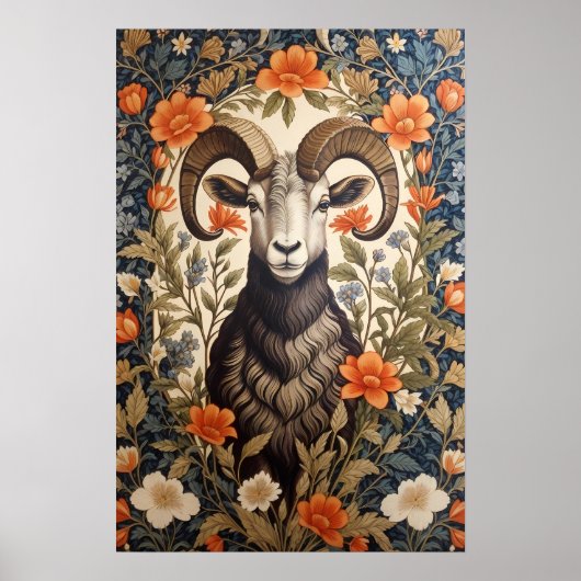 Beautiful Big Horn Sheep William Morris Inspired Poster (Vorne)