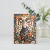 Beautiful Big Horn Sheep William Morris Inspired Postkarte (Stehend Vorderseite)