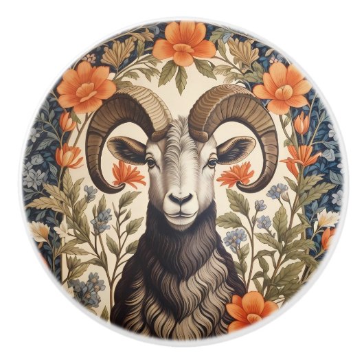 Beautiful Bighorn Sheep William Morris Inspired Keramikknauf (Vorderseite)