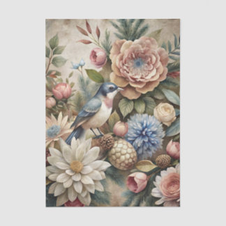 Beautiful Bird with an Assortment of Flowers Seidenpapier