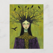 Beautiful Birds on Her Head, Tree Branches Hair Postkarte (Vorderseite)
