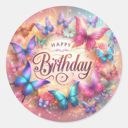 Beautiful Birthday Sticker Butterfly Design (Vorderseite)