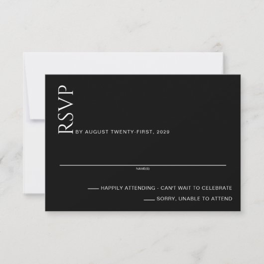 Beautiful Black and White Wedding RSVP Karte (Vorderseite)
