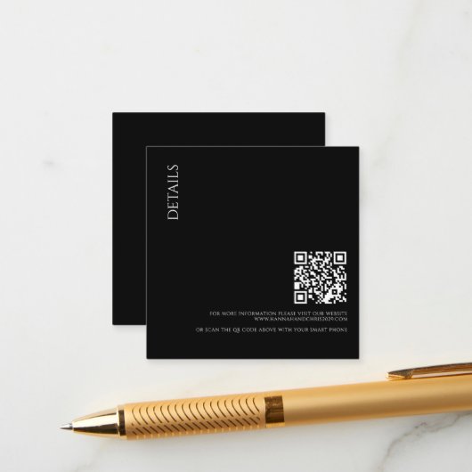 Beautiful Black Details with QR Code Wedding Begleitkarte (Vorderseite/Rückseite Beispiel)