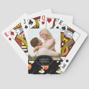 Beautiful Black Floral - Wedding Photo Spielkarten