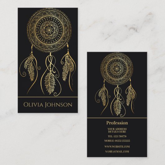 Beautiful Black Gold Traum Catcher Mandala Visitenkarte (Vorne/Hinten)