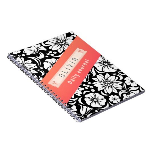 Beautiful Black & White Orange Custom Name Daily Notizblock (Rechte Seite)