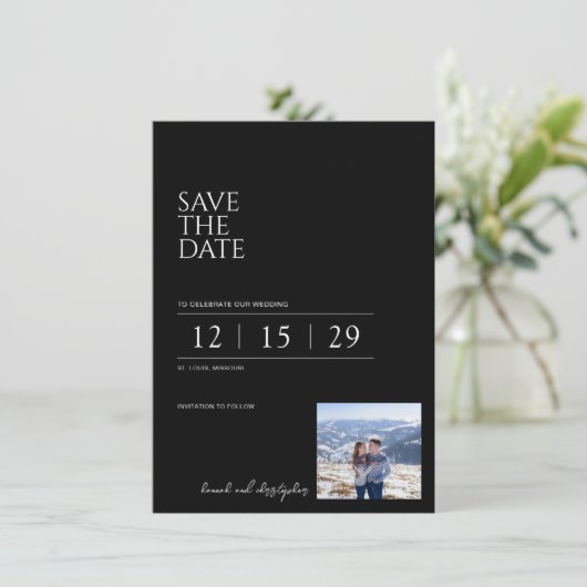 Beautiful Black & White Wedding Save The Date (Stehend Vorderseite)