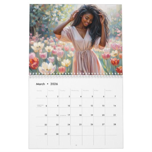 Beautiful Black Women Floral Artwork Calendar Kalender (Mär 2026)