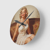 Beautiful blonde pin-up 50's art runde wanduhr (Winkel)
