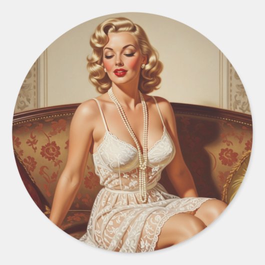 Beautiful blonde pin-up 50's art runder aufkleber (Vorderseite)