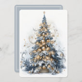Beautiful Blue and Gold Christmas Tree Feiertagskarte (Vorne/Hinten)